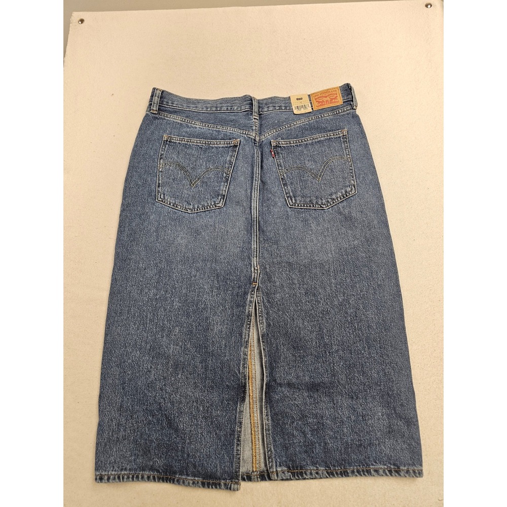 Levis Denim Midi Skirt Womens 33 Blue Medium Wash High Rise Back Slit New NWT
